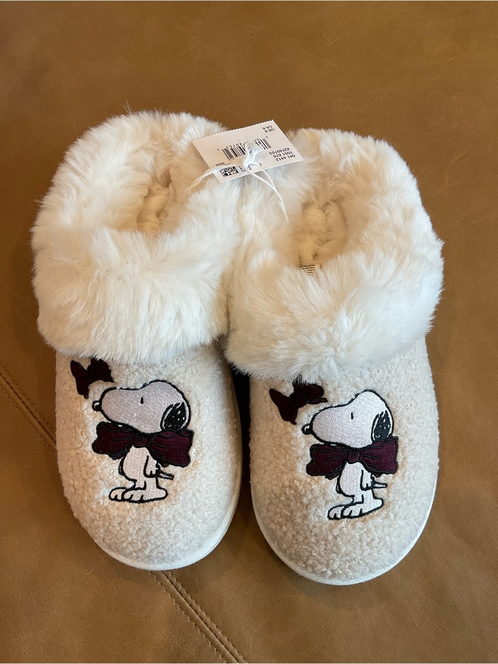 Snoopy Cream Faux Fur Women’s Slip-On Slippers